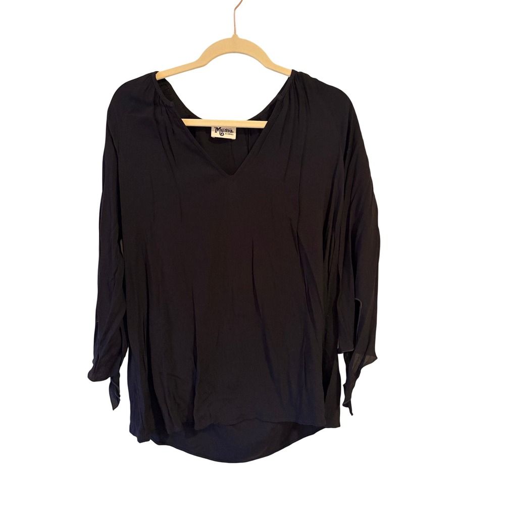Show Me Your Mumu Black V-Neck Long Sleeve Tie Cuff Blouse XS